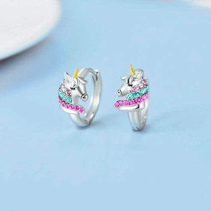 Unicorn Earrings with Zircon, Sterling Silver Prince/Princess Earrings, Gifts for Girls/Kids/Daughter/Sister