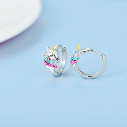 Unicorn Earrings with Zircon, Sterling Silver Prince/Princess Earrings, Gifts for Girls/Kids/Daughter/Sister