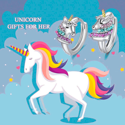 Unicorn Earrings with Zircon, Sterling Silver Prince/Princess Earrings, Gifts for Girls/Kids/Daughter/Sister