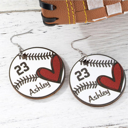 Custom Baseball Earrings with Name & Number, Basswood Baseball/Softball Jewelry, Sports Gifts for Player/Fans/Baseball Moms