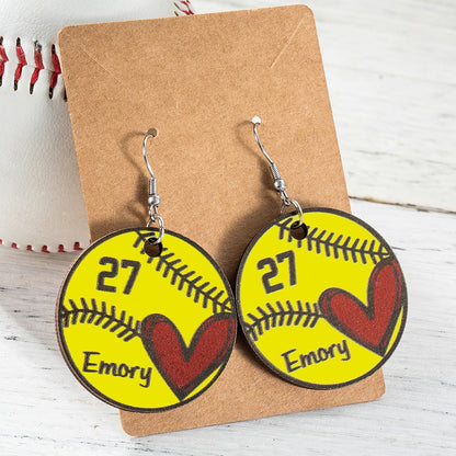 Custom Baseball Earrings with Name & Number, Basswood Baseball/Softball Jewelry, Sports Gifts for Player/Fans/Baseball Moms