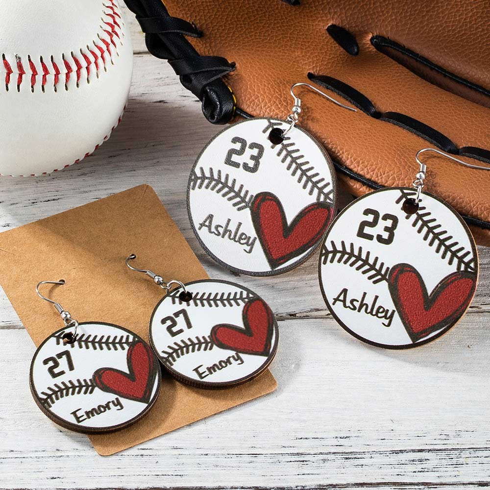 Custom Baseball Earrings with Name & Number, Basswood Baseball/Softball Jewelry, Sports Gifts for Player/Fans/Baseball Moms