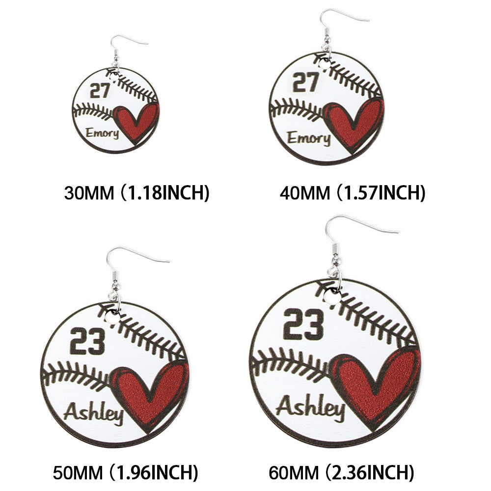 Custom Baseball Earrings with Name & Number, Basswood Baseball/Softball Jewelry, Sports Gifts for Player/Fans/Baseball Moms