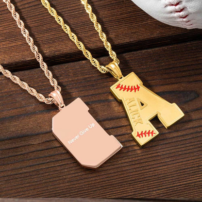 Baseball Initial Necklace A-Z Letter with Custom Name, Stainless Steel Baseball Jersey Charm Pendant, Sports Gift for Athletes/Baseball/Sport Lovers