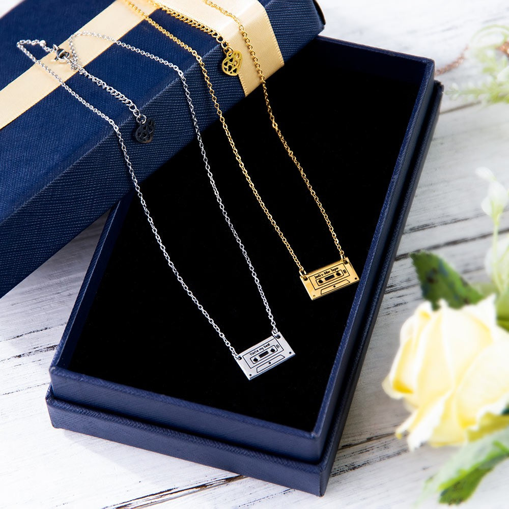Silver 925/Custom Cassette Tape Necklace, Personalized 80's/90's Retro Mix Tape Jewelry, Vintage Love Songs Pendant Cassette Charm, Gift for Wife/Mom/Girlfriend