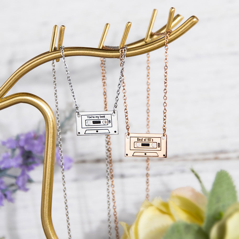 Silver 925/Custom Cassette Tape Necklace, Personalized 80's/90's Retro Mix Tape Jewelry, Vintage Love Songs Pendant Cassette Charm, Gift for Wife/Mom/Girlfriend