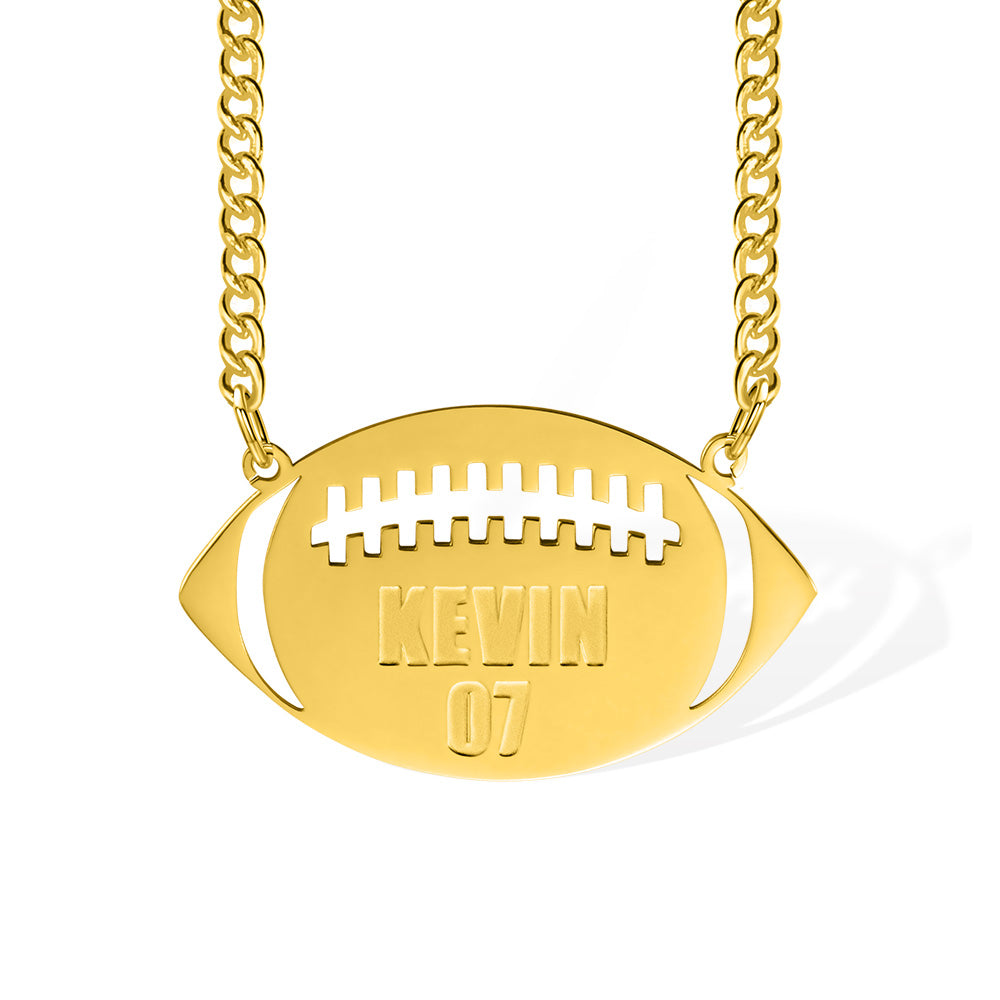 American Football Name Necklace, Personalized Carved Name Jersey Pendant Chain for Sports Football Fans