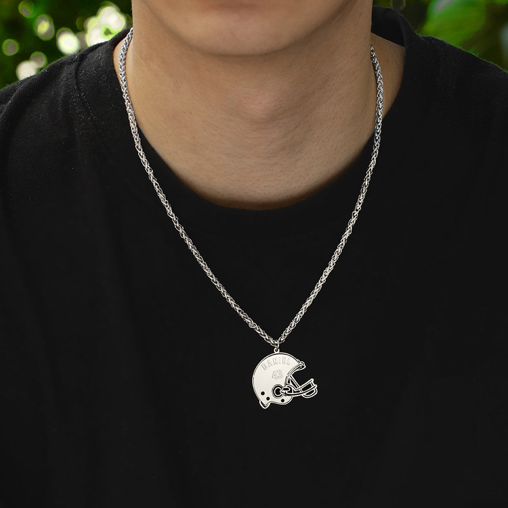 Helmet Name Necklace, Personalized Carved Name Jersey Number Helmet Pendant Chain for Sports Football Fans