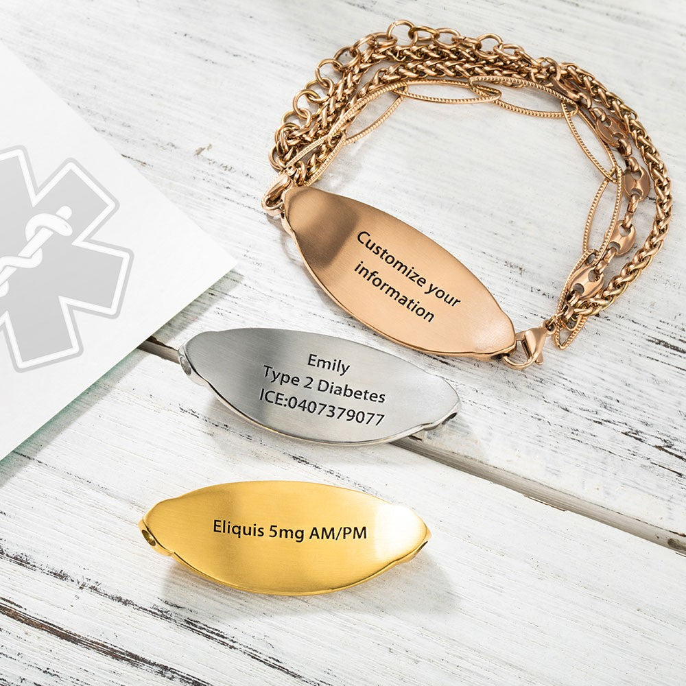 Custom Medical Alert ID Bracelet with Engraving, Stainless Steel Emergency Identification Bracelet, Elegant Medical Bracelets Jewelry for Women