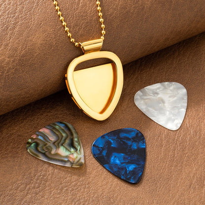 Custom Guitar Pick Holder Pendant Necklace, Free Additional Random 3 Guitar Picks, Brass Guitar Plectrum Set, Gift for Guitar Player/Musician