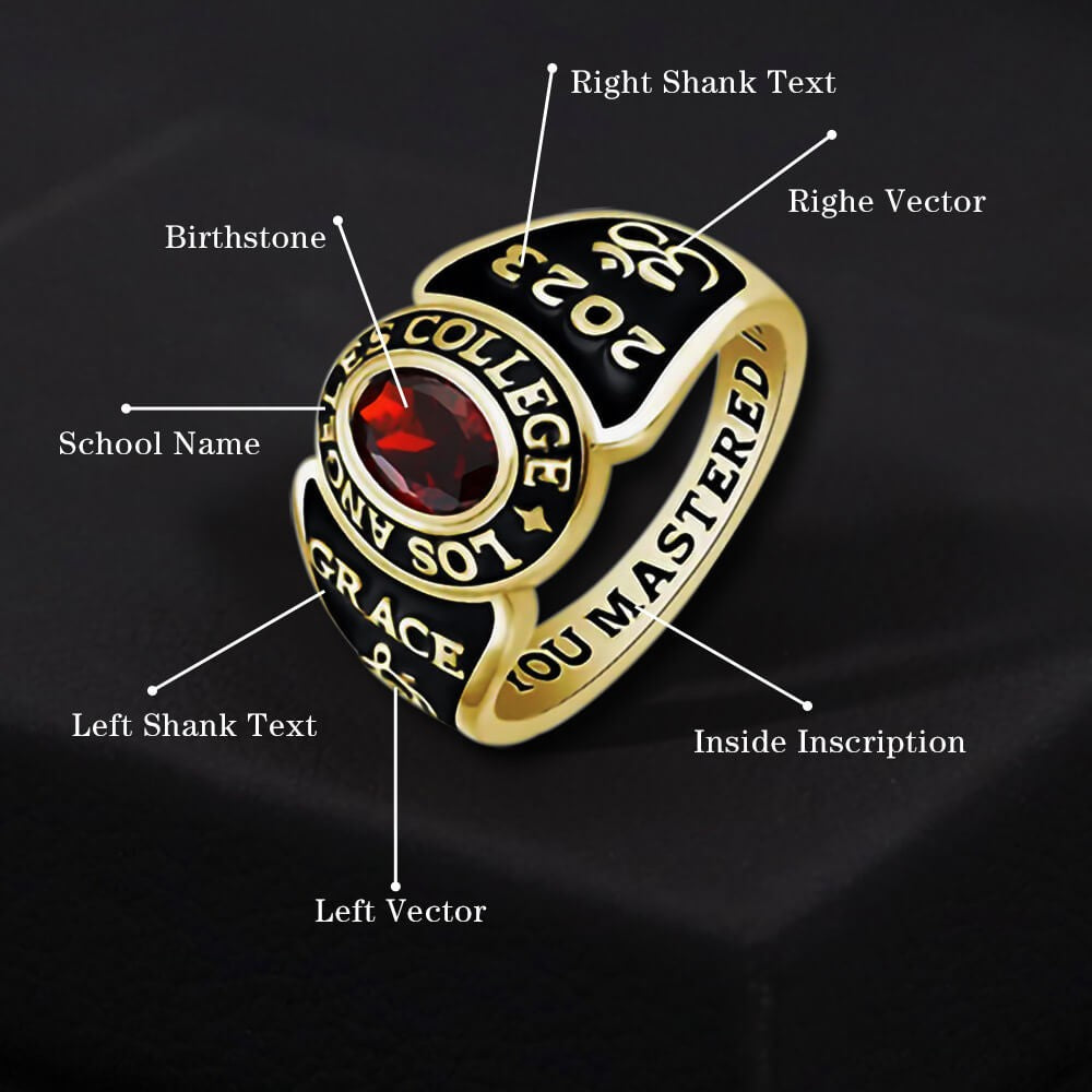 Custom Birthstone Class Ring for High School College, Personalized Engraving Brass Signet Statement Ring,  Birthday/Graduation Gift for Women/Friends