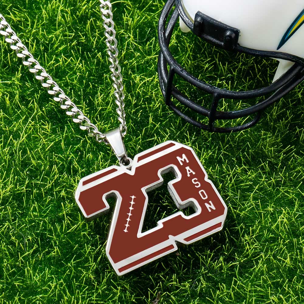 Personalized  Number Football Necklace, Football Necklace with Name Engraved, Sports Jewelry, Gift for Athletes/Football Mom/Girls/Fans