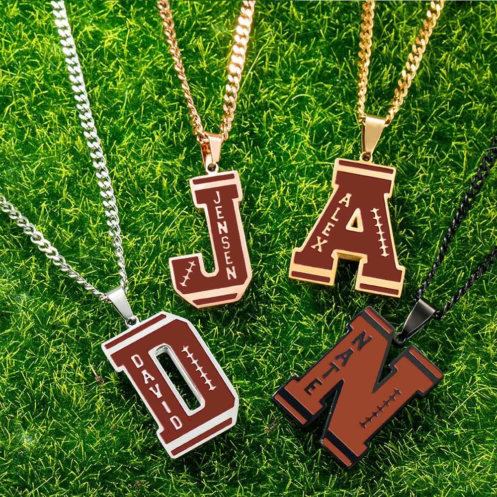 Personalized Initial , Football Necklace with Name Engraved, Sports Jewelry, Gift for Athletes/Football Mom/Girls/Fans