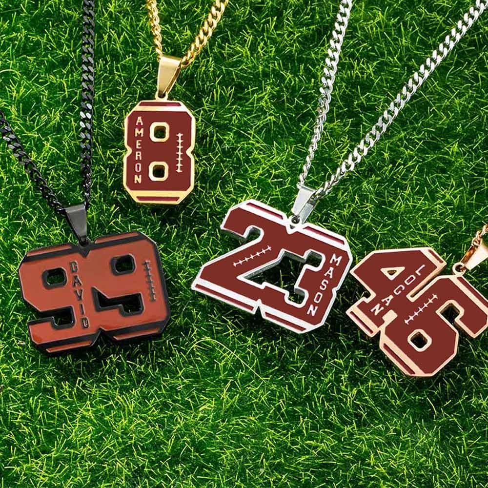 Personalized  Number Football Necklace, Football Necklace with Name Engraved, Sports Jewelry, Gift for Athletes/Football Mom/Girls/Fans