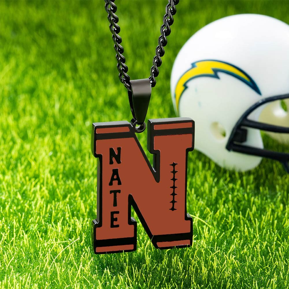 Personalized Initial , Football Necklace with Name Engraved, Sports Jewelry, Gift for Athletes/Football Mom/Girls/Fans