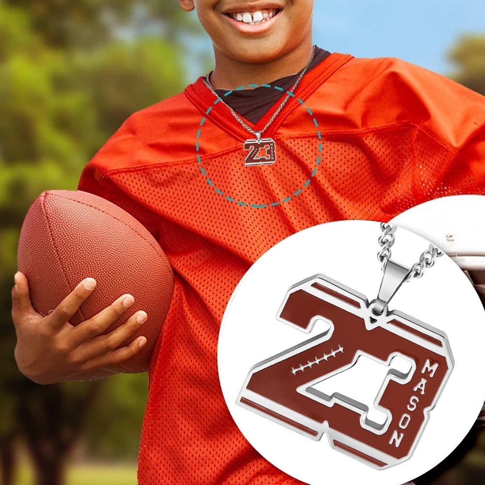 Personalized  Number Football Necklace, Football Necklace with Name Engraved, Sports Jewelry, Gift for Athletes/Football Mom/Girls/Fans