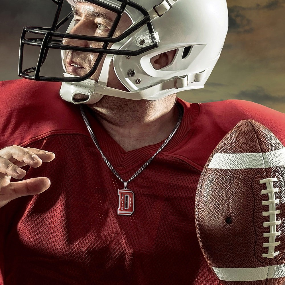 Personalized Initial , Football Necklace with Name Engraved, Sports Jewelry, Gift for Athletes/Football Mom/Girls/Fans