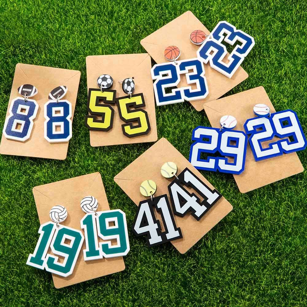 Custom Player Number Earrings, Sport Number Earrings with Baseball/Football/Soccer/Volleyball, Gift for Sports Lovers/Mom/Fans