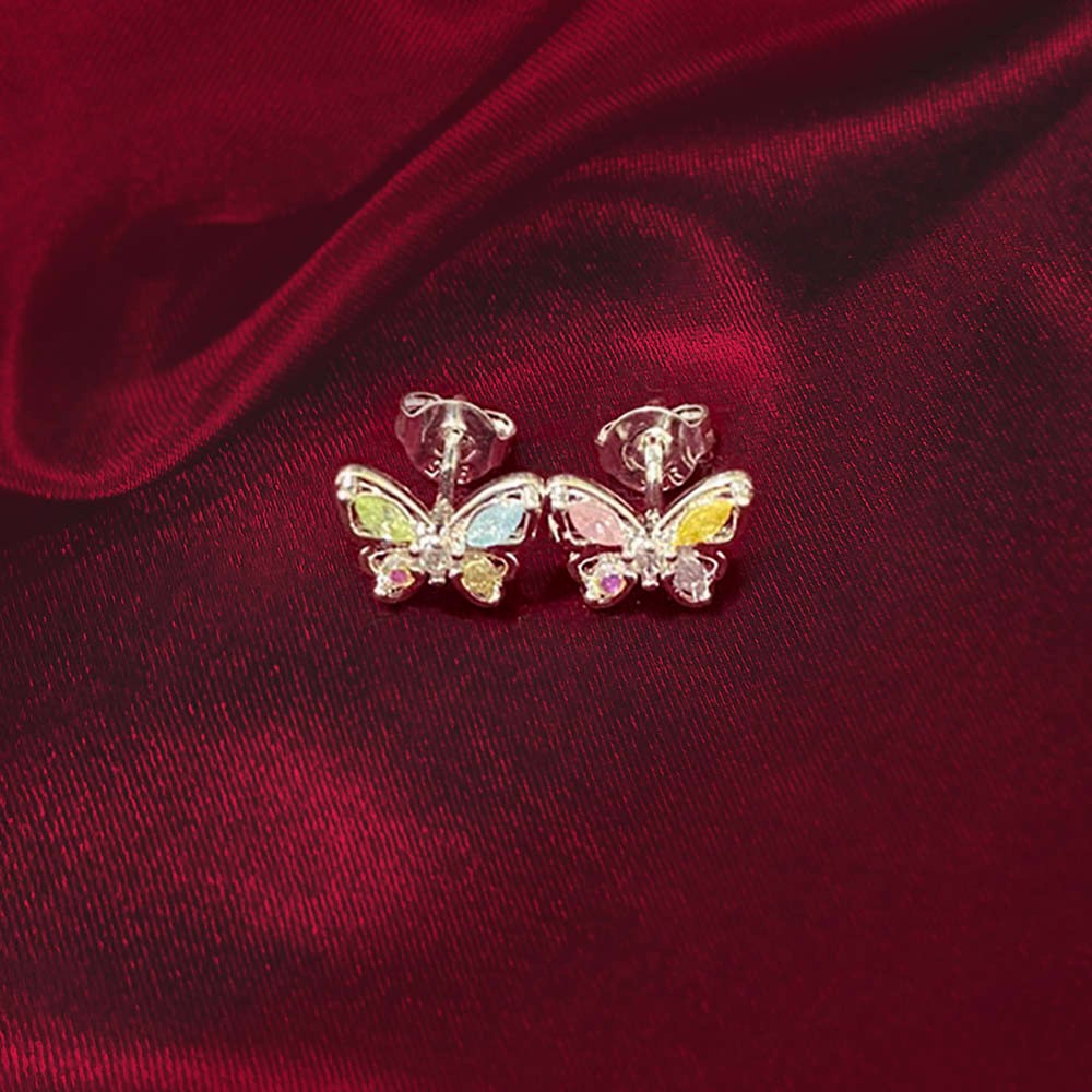 Crystal Colorful Butterfly Earrings, Dainty Stud Earrings, Sterling Silver 925 Jewelry, Mother's Day/Valentine Day/Birthday Gift for Mom/Girlfriend