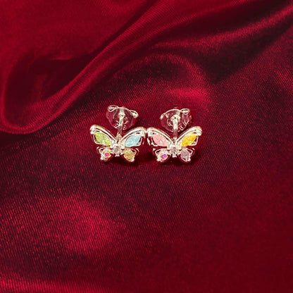 Crystal Colorful Butterfly Earrings, Dainty Stud Earrings, Sterling Silver 925 Jewelry, Mother's Day/Valentine Day/Birthday Gift for Mom/Girlfriend