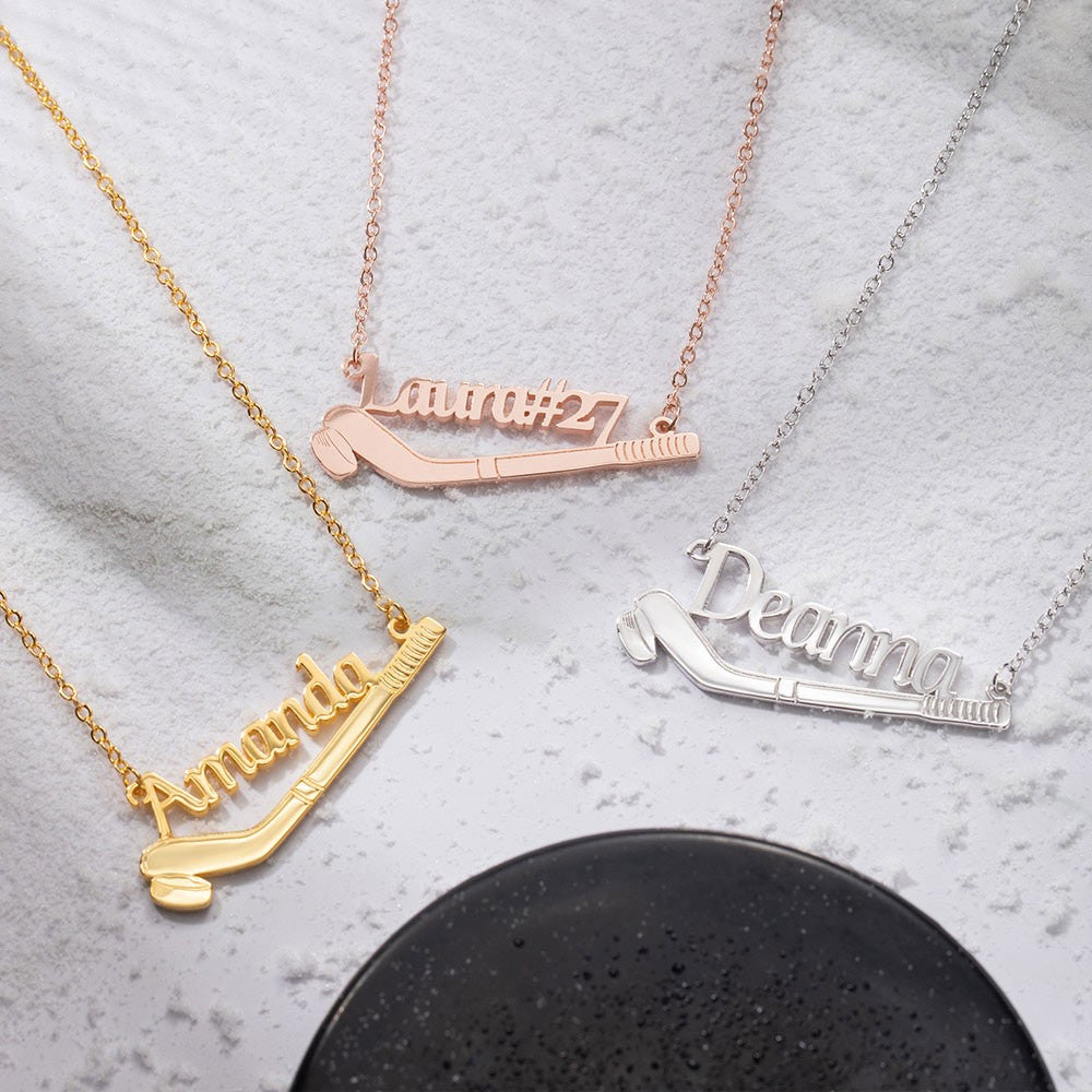 Personalized Name Ice Hockey Necklace, Sterling Silver 925 Name Necklace, Hockey Lover Gift, Gift for Hockey Player/Hockey Mom/Coach