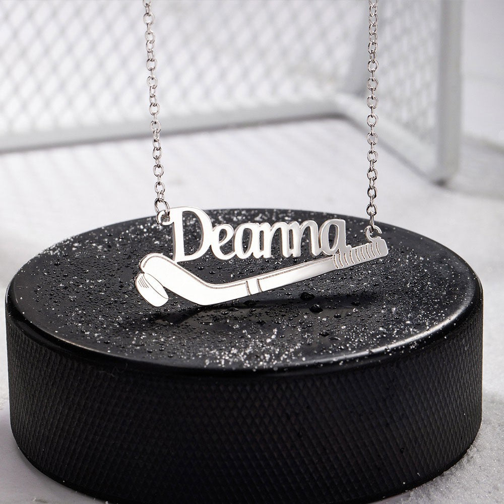 Personalized Name Ice Hockey Necklace, Stainless Steel Name Necklace, Hockey Lover Gift, Gift for Hockey Player/Hockey Mom/Coach