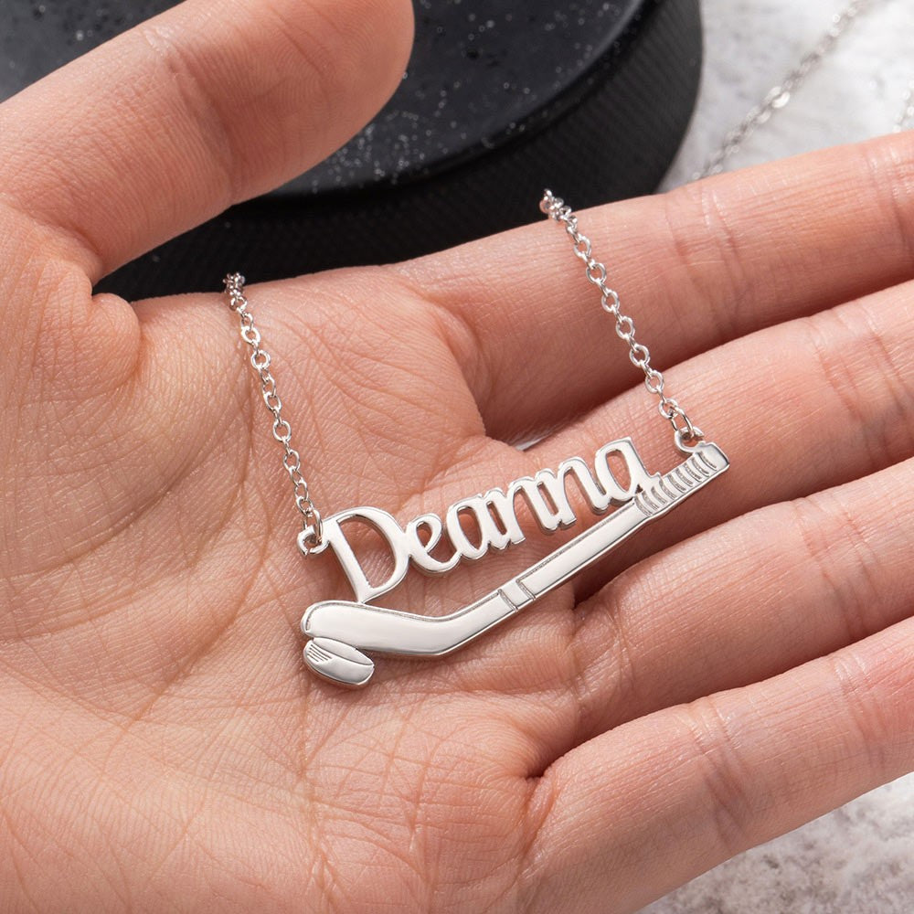 Personalized Name Ice Hockey Necklace, Sterling Silver 925 Name Necklace, Hockey Lover Gift, Gift for Hockey Player/Hockey Mom/Coach