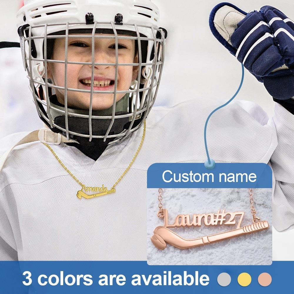 Personalized Name Ice Hockey Necklace, Stainless Steel Name Necklace, Hockey Lover Gift, Gift for Hockey Player/Hockey Mom/Coach