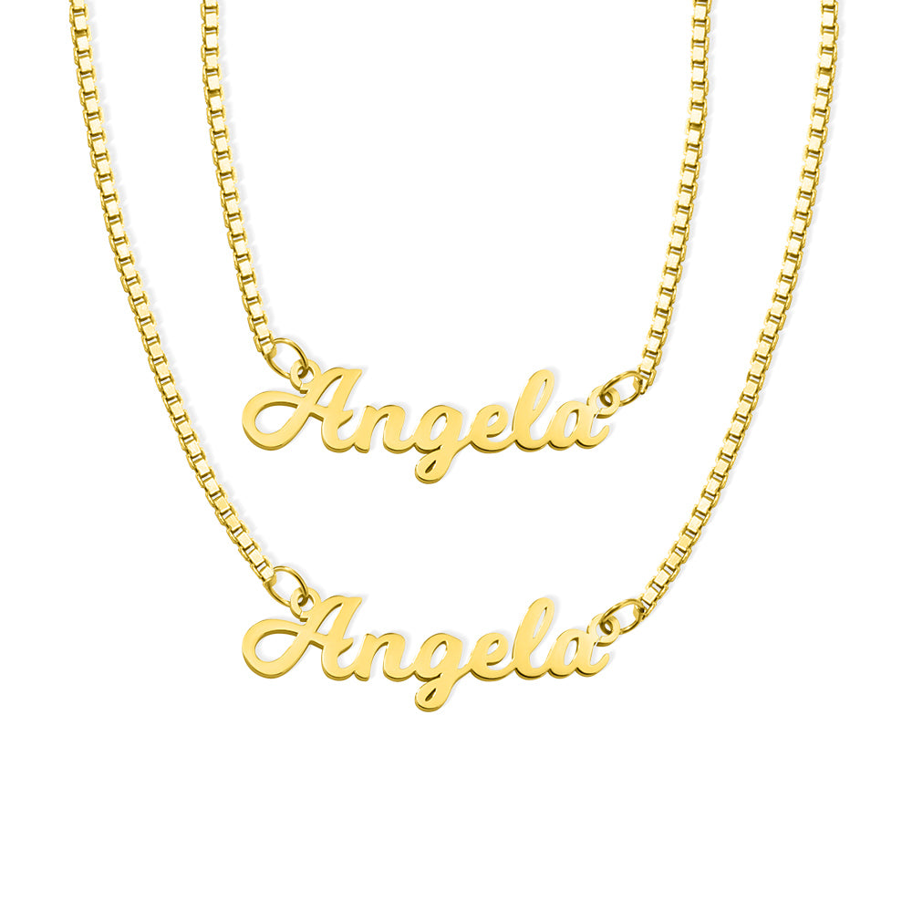 Custom Name Necklace Double Chain Necklace with Name, Minimalist Layered Necklace Set of 2, Handwriting Name Jewelry Gift for Her