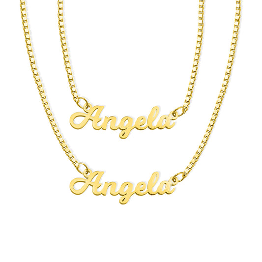 Custom Name Necklace Double Chain Necklace with Name, Minimalist Layered Necklace Set of 2, Handwriting Name Jewelry Gift for Her