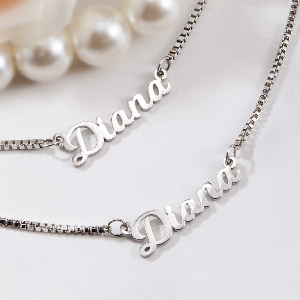 Custom Name Necklace Double Chain Necklace with Name, Minimalist Layered Necklace Set of 2, Handwriting Name Jewelry Gift for Her