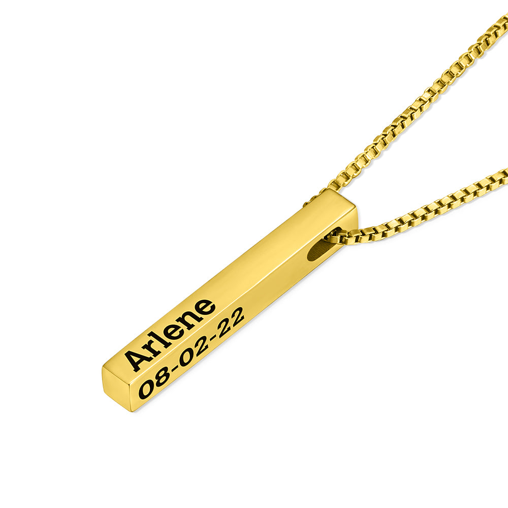 Sterling Silver 925 Jewelry, Custom Engraved 4 Sides Bar Necklace,  Birthday/Anniversary/Valentine's Day/Mother's Day Gift for Her