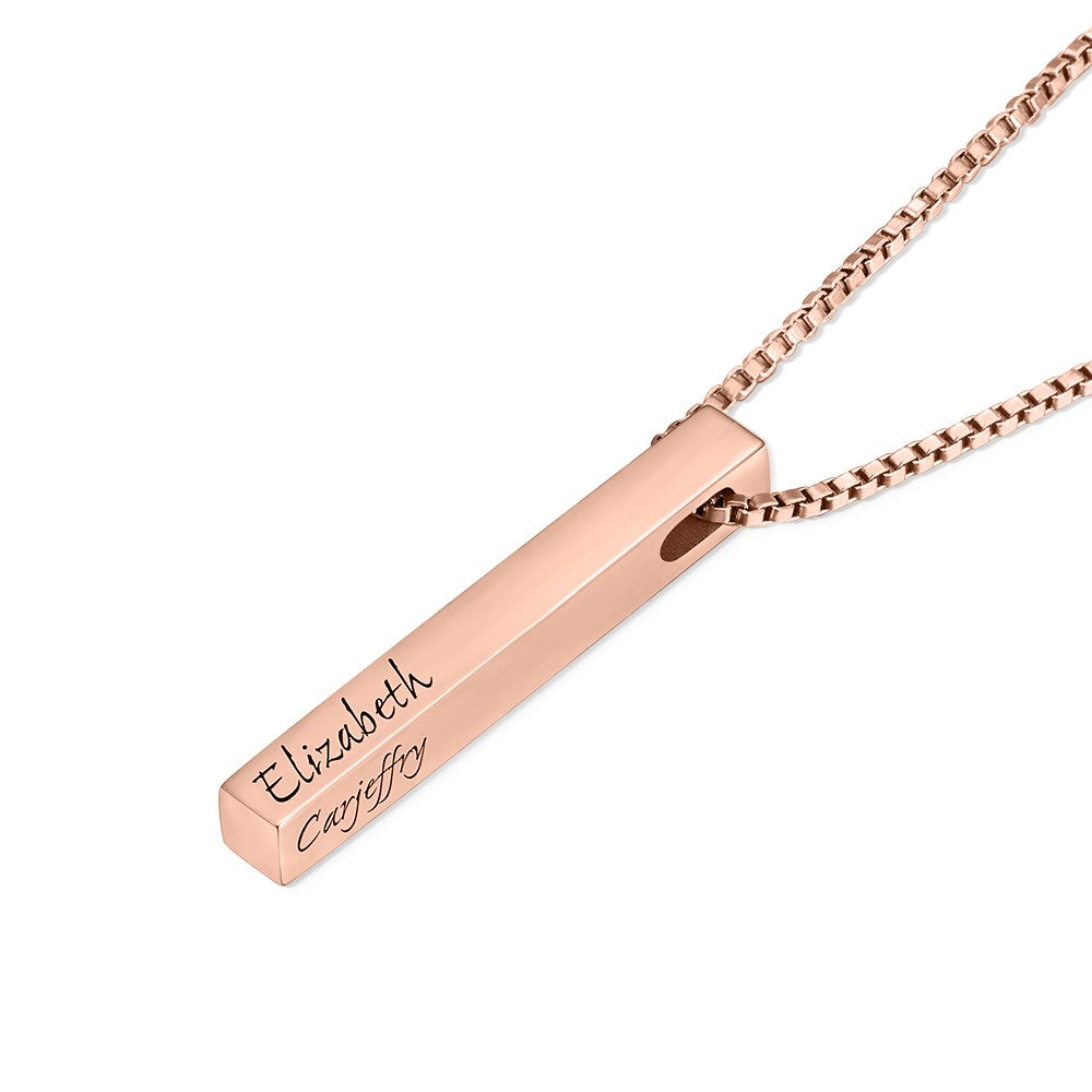 Sterling Silver 925 Jewelry, Custom Engraved 4 Sides Bar Necklace,  Birthday/Anniversary/Valentine's Day/Mother's Day Gift for Her