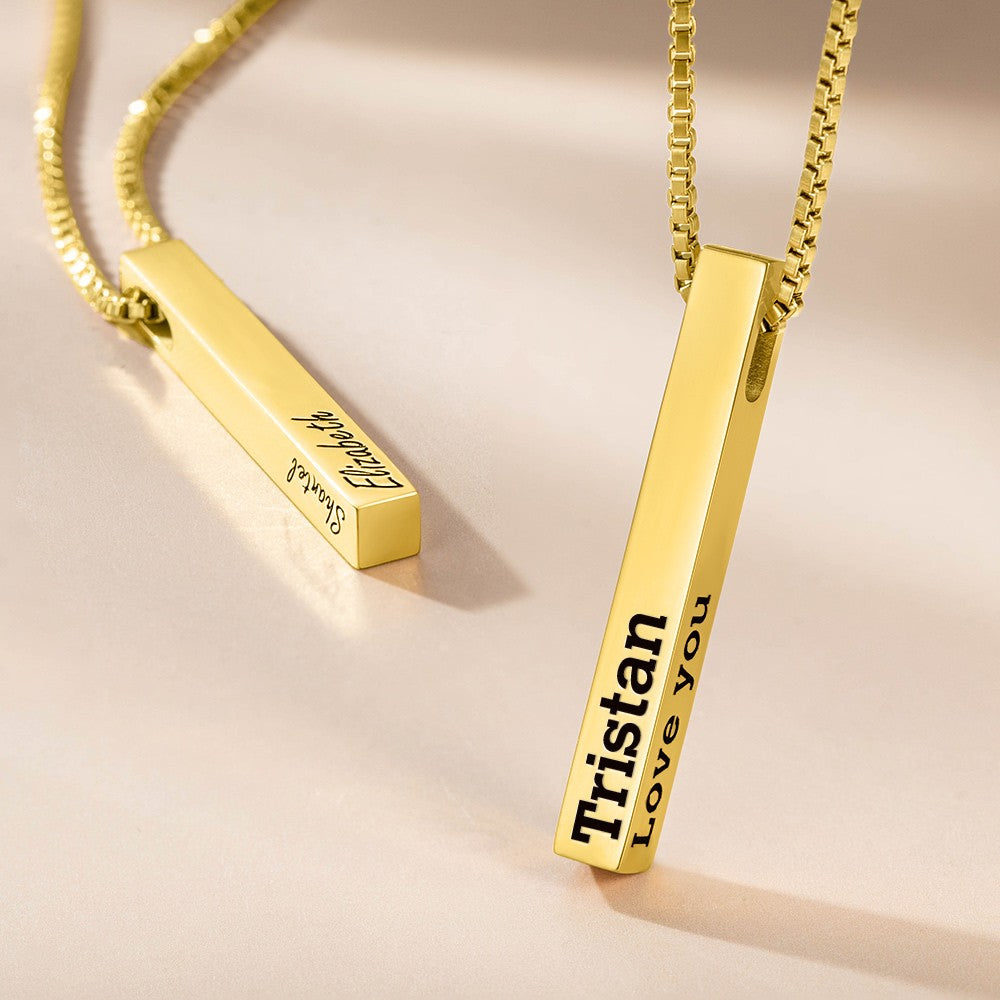 Sterling Silver 925 Jewelry, Custom Engraved 4 Sides Bar Necklace,  Birthday/Anniversary/Valentine's Day/Mother's Day Gift for Her