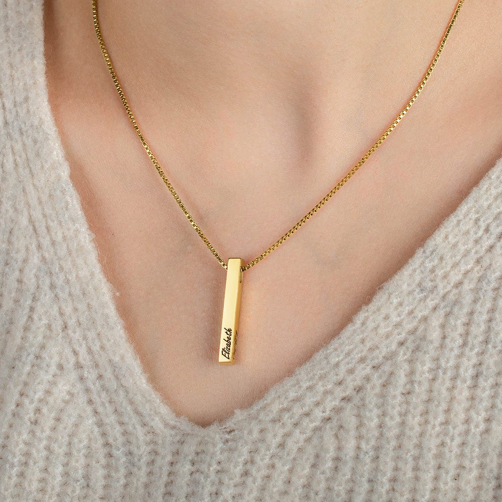 Sterling Silver 925 Jewelry, Custom Engraved 4 Sides Bar Necklace,  Birthday/Anniversary/Valentine's Day/Mother's Day Gift for Her