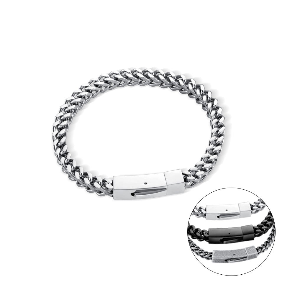 Personalized Bar Bracelet, Custom Name/Message Bracelet, Stainless Steel Engraved Men's Chain Bracelet, Gift for Him/Father/Grandpa/Husband/Boyfriend