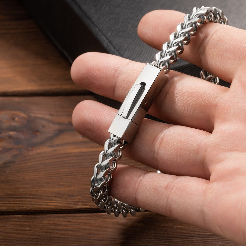 Personalized Bar Bracelet, Custom Name/Message Bracelet, Stainless Steel Engraved Men's Chain Bracelet, Gift for Him/Father/Grandpa/Husband/Boyfriend
