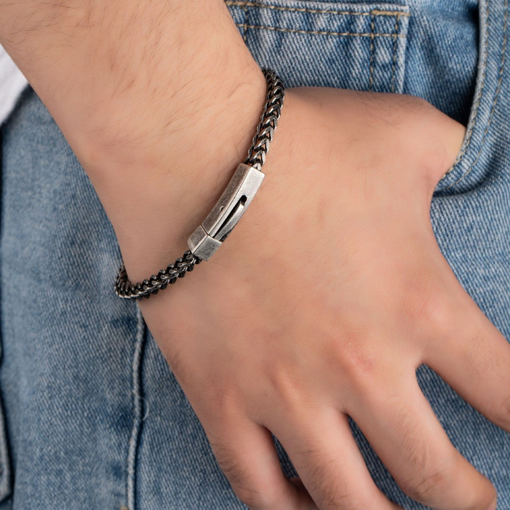 Personalized Bar Bracelet, Custom Name/Message Bracelet, Stainless Steel Engraved Men's Chain Bracelet, Gift for Him/Father/Grandpa/Husband/Boyfriend