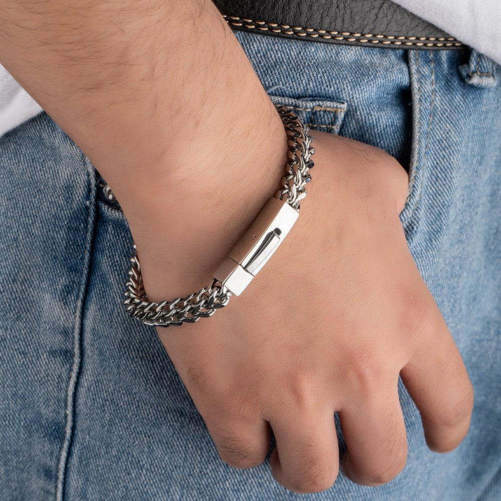 Personalized Bar Bracelet, Custom Name/Message Bracelet, Stainless Steel Engraved Men's Chain Bracelet, Gift for Him/Father/Grandpa/Husband/Boyfriend