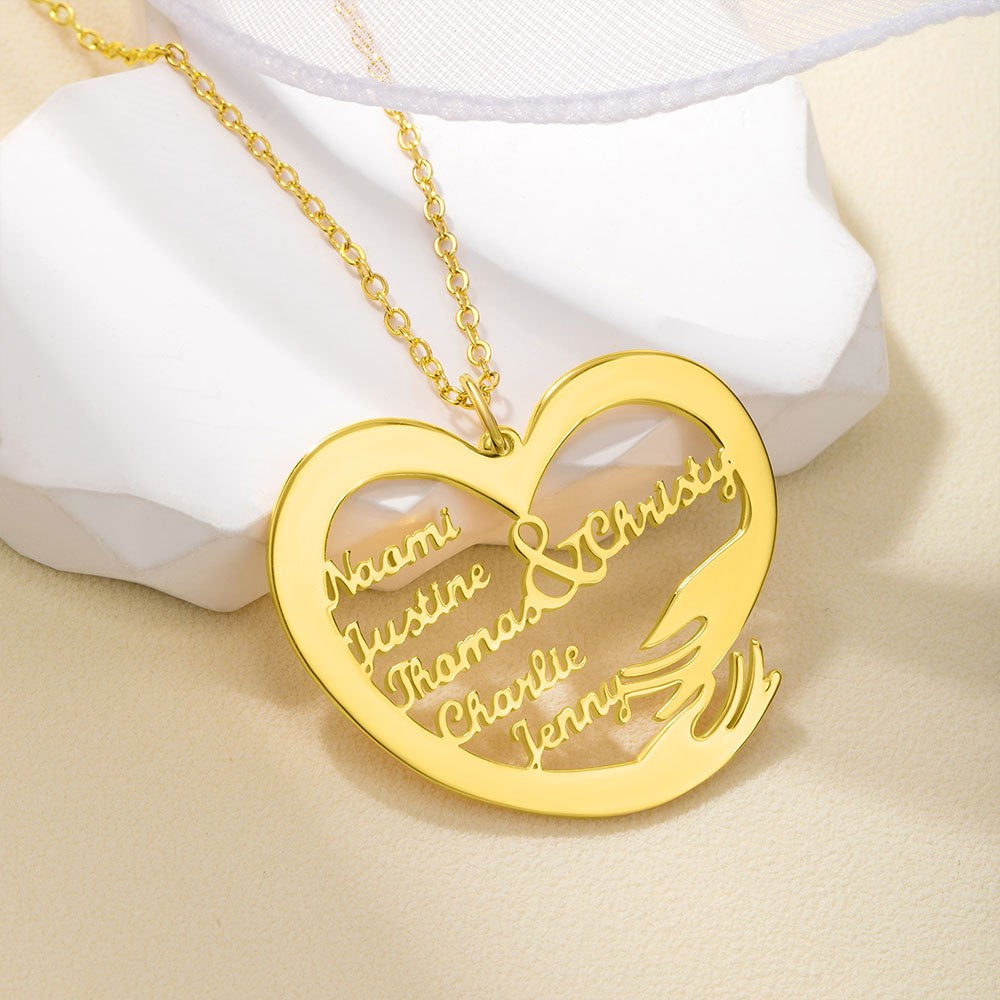 Personalized 1-6 Names Heart Necklace, Stainless Steel Mother Heart Necklace, Custom Family Necklace, Mother's Day Gift, Gift for Mom/Grandma