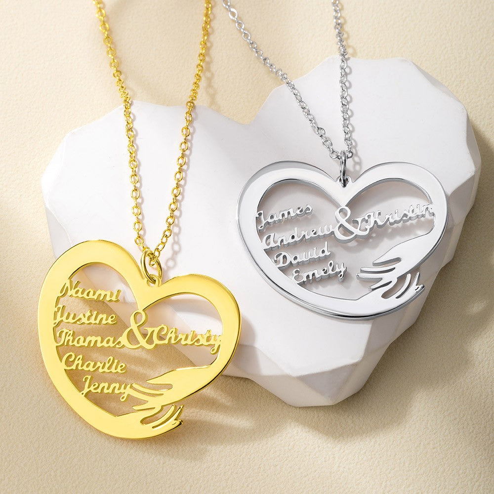Personalized 1-6 Names Heart Necklace, Stainless Steel Mother Heart Necklace, Custom Family Necklace, Mother's Day Gift, Gift for Mom/Grandma