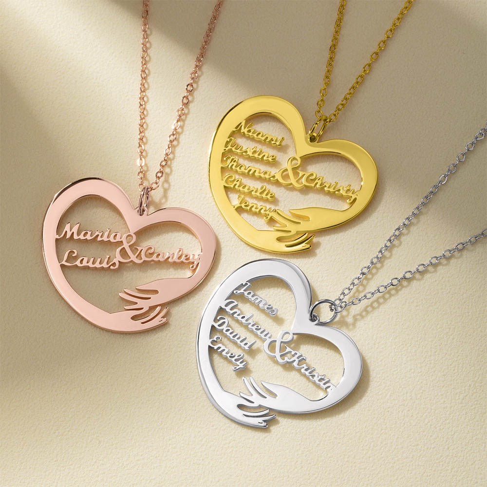 Personalized 1-6 Names Heart Necklace, Stainless Steel Mother Heart Necklace, Custom Family Necklace, Mother's Day Gift, Gift for Mom/Grandma