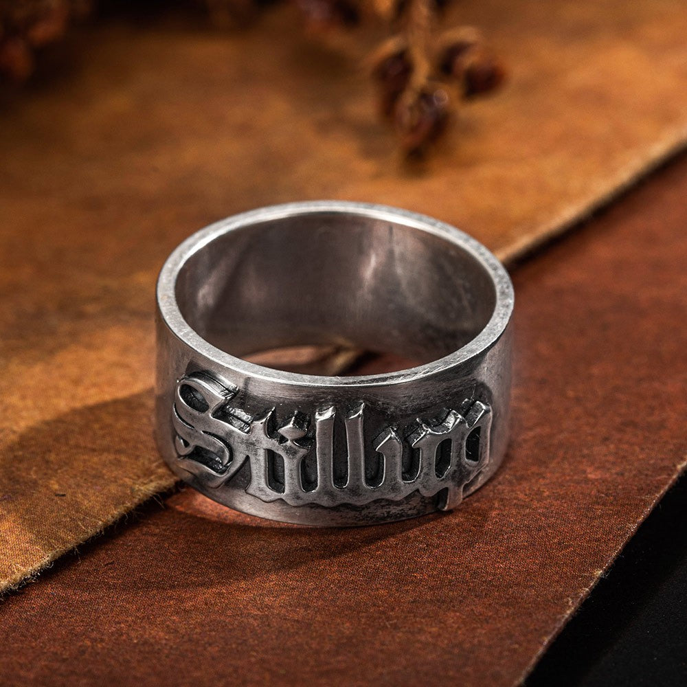 Personalized Gothic Name Ring, Old English Style Ring, Sterling Silver 925 Ring, Tattoo Style Font Gothic Name Ring, Gift for Him