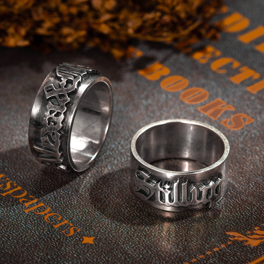 Personalized Gothic Name Ring, Old English Style Ring, Sterling Silver 925 Ring, Tattoo Style Font Gothic Name Ring, Gift for Him