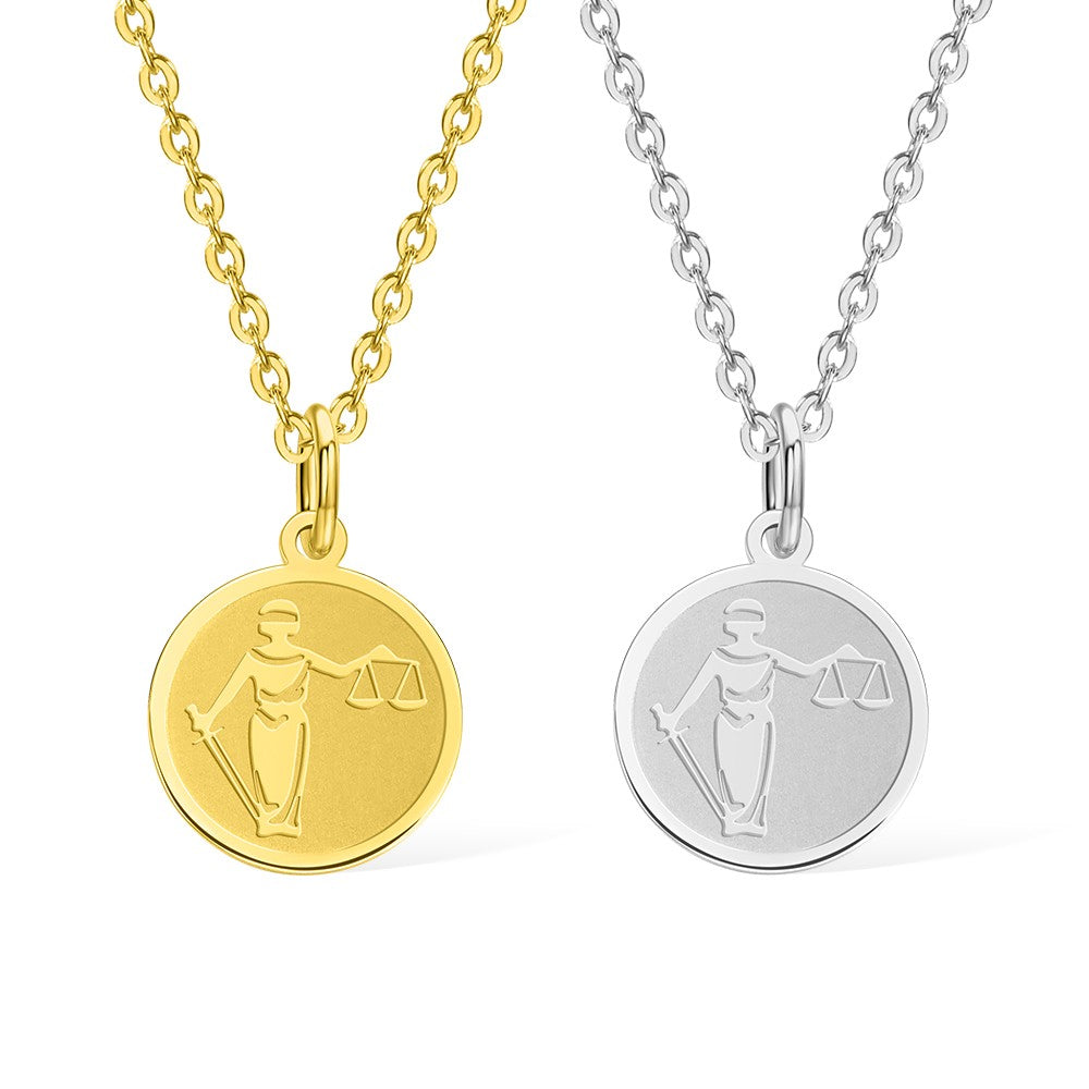 Stainless Steel Necklace, Personalized Scale of Justice Necklace, Gold Lawyer Charm, Libra Scales Disc, Birthday/Graduation Gift for Lawyers/Graduates/Friends