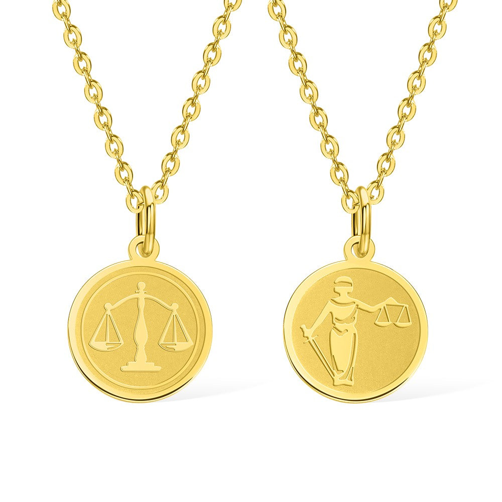 Stainless Steel Necklace, Personalized Scale of Justice Necklace, Gold Lawyer Charm, Libra Scales Disc, Birthday/Graduation Gift for Lawyers/Graduates/Friends