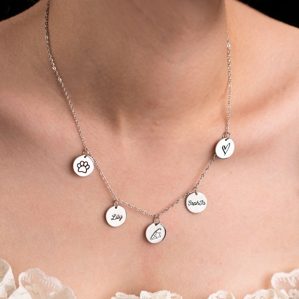 Custom Multi Discs Name Necklace, Personalized Stainless Steel Necklace with Name & Icon Charms, Gift for Women/Girls/Friends