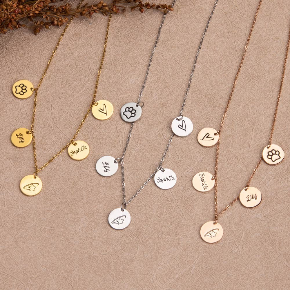 Custom Multi Discs Name Necklace, Personalized Stainless Steel Necklace with Name & Icon Charms, Gift for Women/Girls/Friends