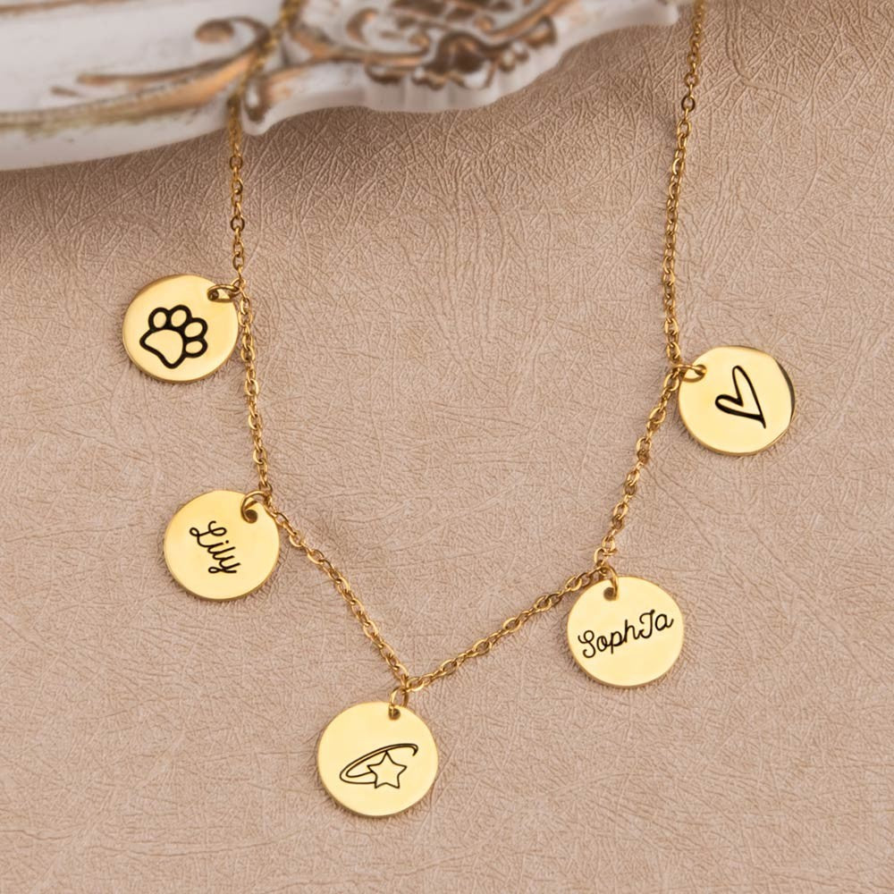 Custom Multi Discs Name Necklace, Personalized Stainless Steel Necklace with Name & Icon Charms, Gift for Women/Girls/Friends