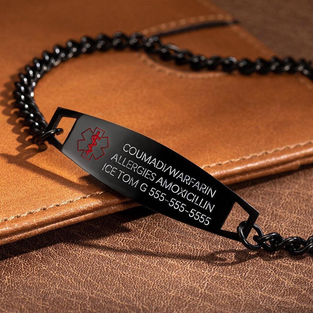 Custom Medical Bracelet, Waterproof Sport Alert ID Bracelet, Stainless Steel ID Tag Bracelet, Emergency Survival Wristband for Men/Women